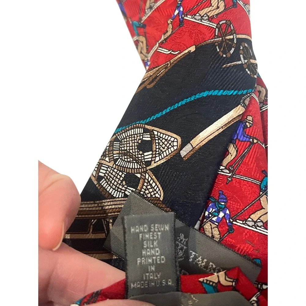 Robert‎ Talbott Nordstrom Mens Silk Tie Red Black Skiing Snowshoe Winter Sport